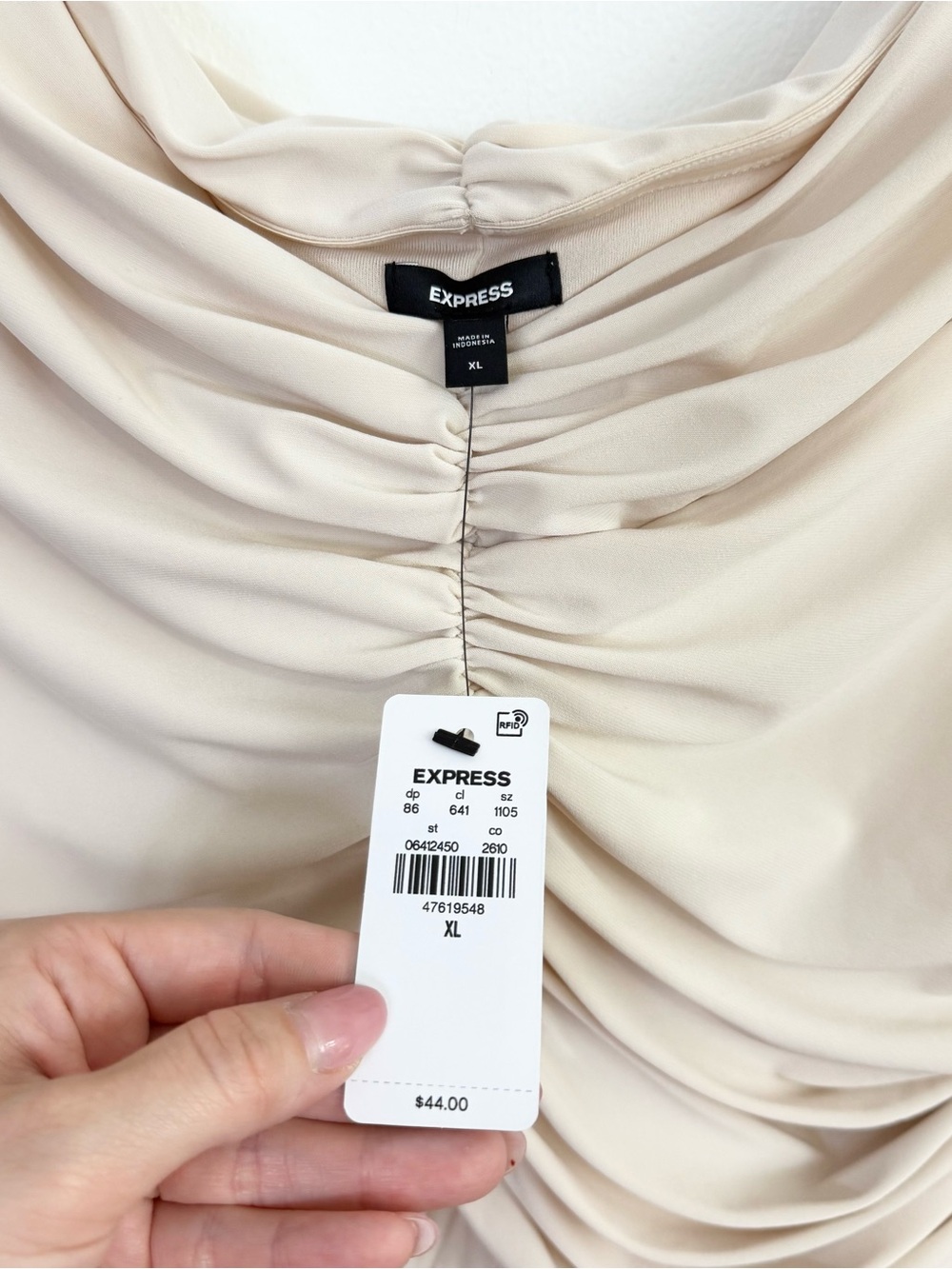 Express Off The Shoulder Ruched Peplum Top XL NWT Ivory - Picture 4 of 6